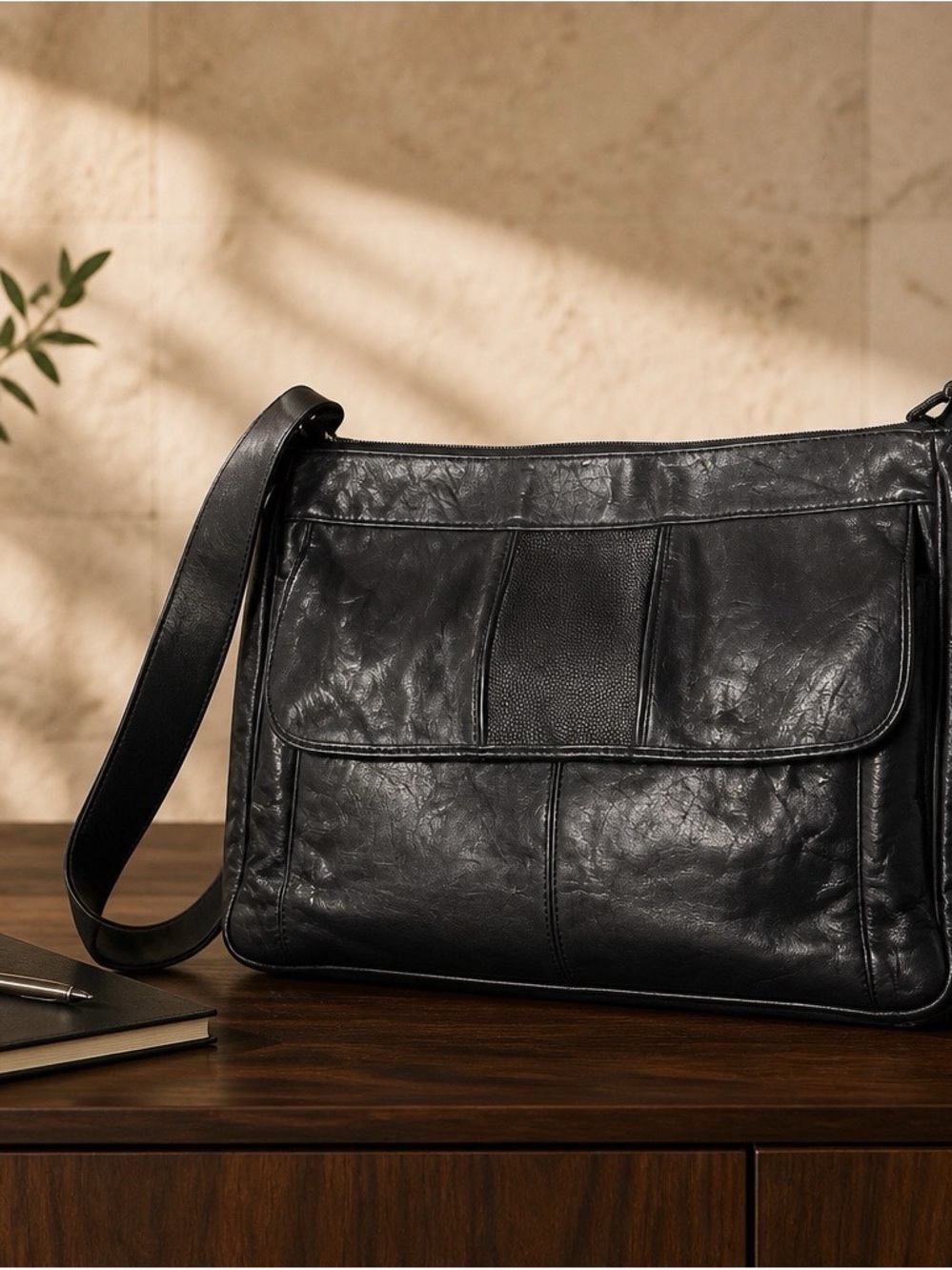 Classic Black Leather Versatile Bag by OutBrook